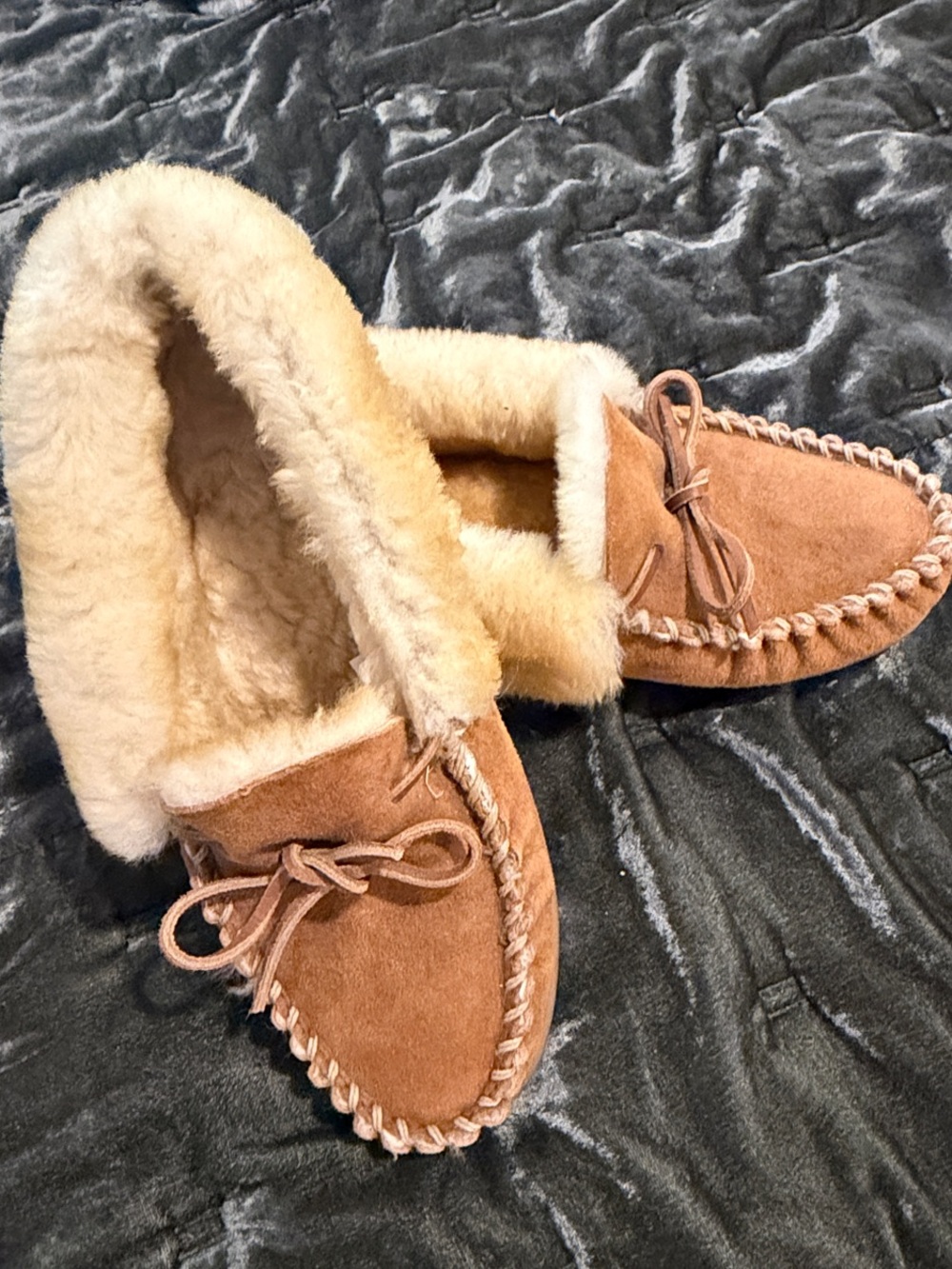L.L. Bean Chestnut Suede Shearling-Lined Moccasins